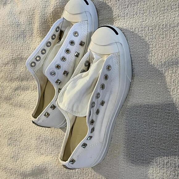 Hard to Find Women’s White Jack Purcell Studded Converse Size 8 - Picture 1 of 9